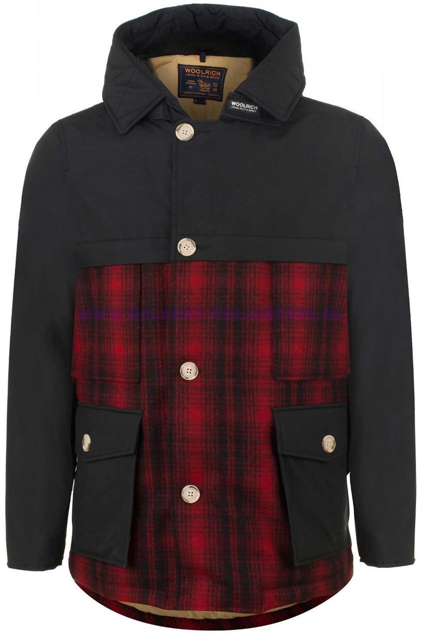 Woolrich Stag Wool Parka Jas Heren Zwart/Rood Maat L