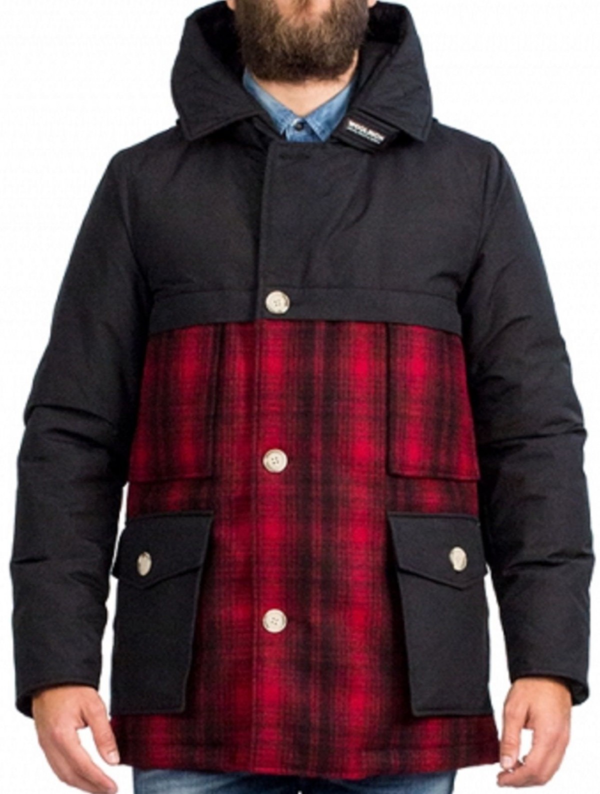 Woolrich Stag Wool Parka Jas Heren Zwart/Rood Maat L