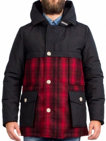 Woolrich Stag Wool Parka Jas Heren Zwart/Rood - Maat L