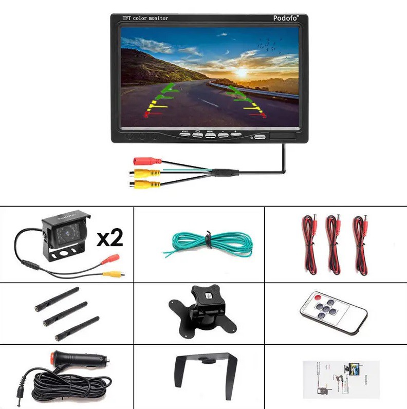 Hodozzy Draadloze Magnetische Achteruitrijcamera – Zonne-energie, 2 Camera's, 1080p Nachtzicht, 7 Inch Monitor, IP68