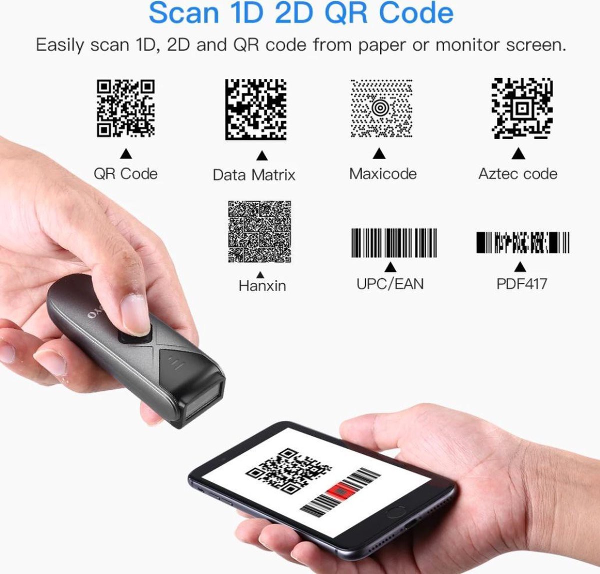 BrandWay Draadloze Mini Barcode Scanner EAN en QR codes Bluetooth
