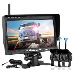 BrandWay Draadloze Achteruitrijcamera set met 7 inch scherm en 2 Draadloze Camera's - Auto / Camper / Caravan / Vrachtwagen / Landbouw Machines