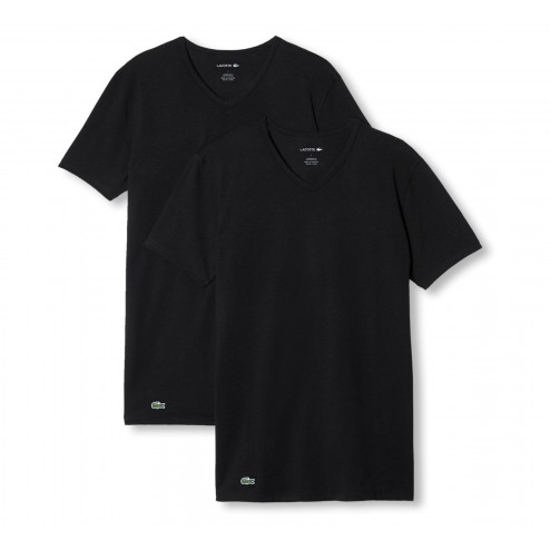 Lacoste Heren 2-pack T-shirt - V-neck Zwart - Maat XS S of M 