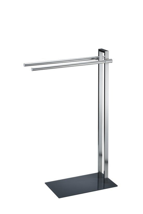 Handdoekhouder EDOARDO, ruimtebesparende handdoekstandaard met 3 badhanddoekstangen, mooie badhanddoekhouder verchroomd metalen frame, elegante handdoekstangen van grenen in wit Handdoekhouder EDOARDO, ruimtebesparende handdoekstandaard met 3 badhanddoekstangen, mooie badhanddoekhouder verchroomd metalen frame, elegante handdoekstangen van grenen in wit